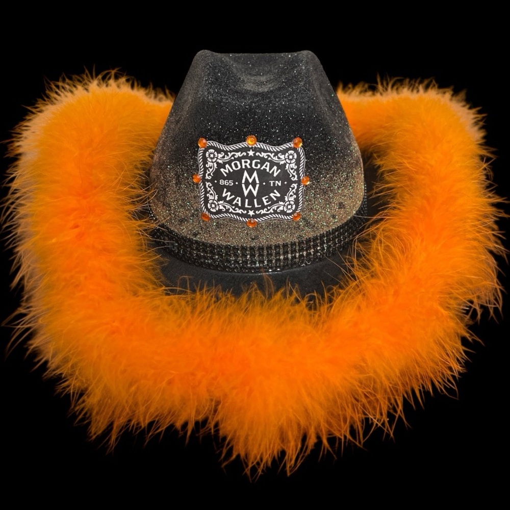 Morgan Wallen custom Handcrafted black & Orange Feather Cowgirl Hat festival - Picture 6 of 14